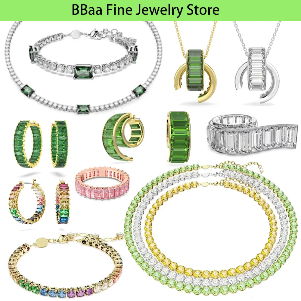 

2024 New Arrival Boutique Jewelry Set Colorful Crystal Women's Necklace Earrings Ring Bracelet High Quality Party Gift