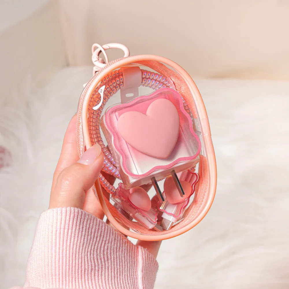6PCS Love Heart Charger Cover for iPhone 20W 18W USB Protective Case with Cable Winder Travel Storage Accessories New