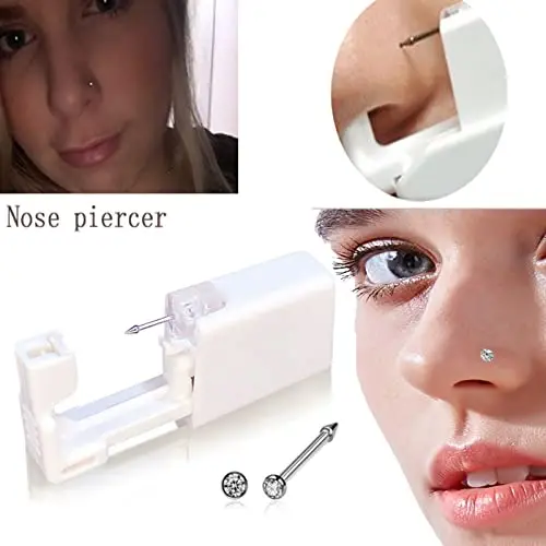 Einweg-Nasenpiercing-Pistolen-Set mit integriertem weißem Diamant-Ohrstecker, persönliches Nasen- und Körperpiercing-Werkzeug, Nasenring-Piercer – Detail 7