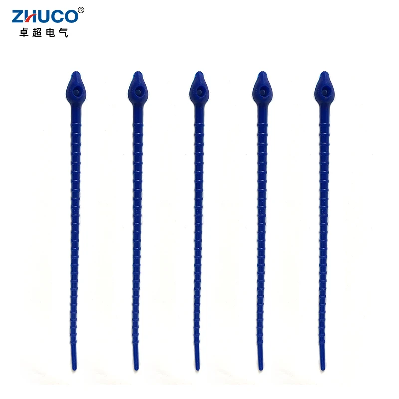 ZHUCO 5pcs 18cm Blue Multi-functional Reusable Cable Management Zip Tie All-purpose Bread Bag Tie Headset Data Line Wire Tie