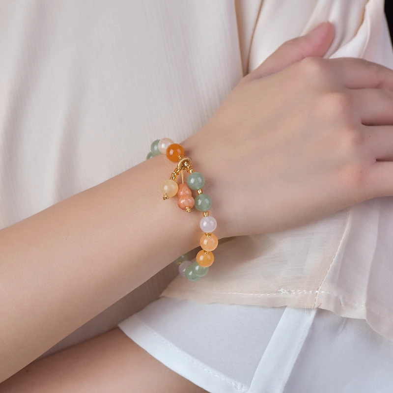 Jade natural Xinjiang gold silk jade bracelet, women's Tianshan Cui natural multi-treasure colored jade bracelet beaded.