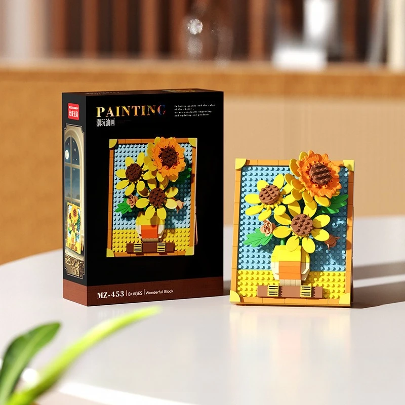 Heißverkaufte weltberühmte Malerei Montage Bausteine Kreative Pixel Ölgemälde Rahmen Sonnenblume Baustein Dekoration – Detail 9