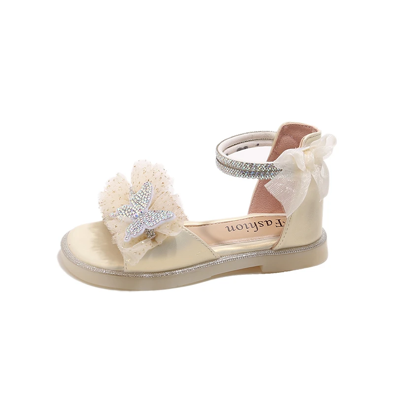 

Модные однотонные сандалии с открытым носком и кружевом в виде бабочки для девочек, дышащие легкие сандалии для пляжной обуви в помещении и на открытом воздухе