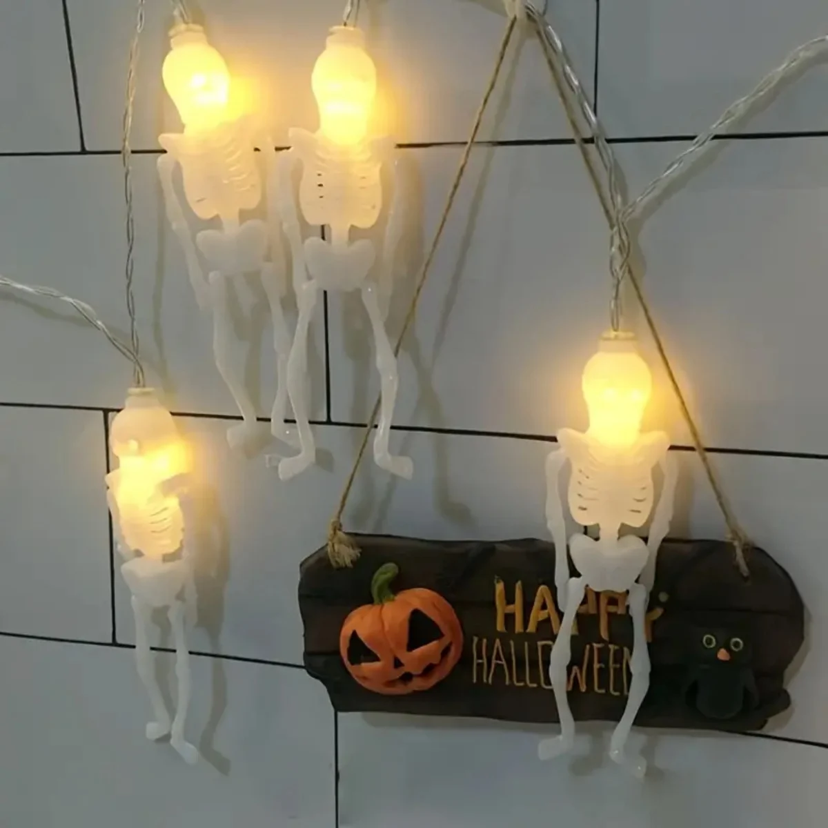 1pc 10/20LED Halloween Skeleton String Lights Battery Operated Festive Atmosphere Fairy Lights Suitable For Indoor Outdoor Decor