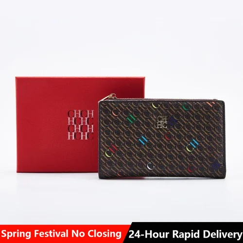 Nueva moda, tarjetero Simple, bolso de marca de lujo, cartera larga estampada para mujer, Material de PVC clásico Vintage 2025