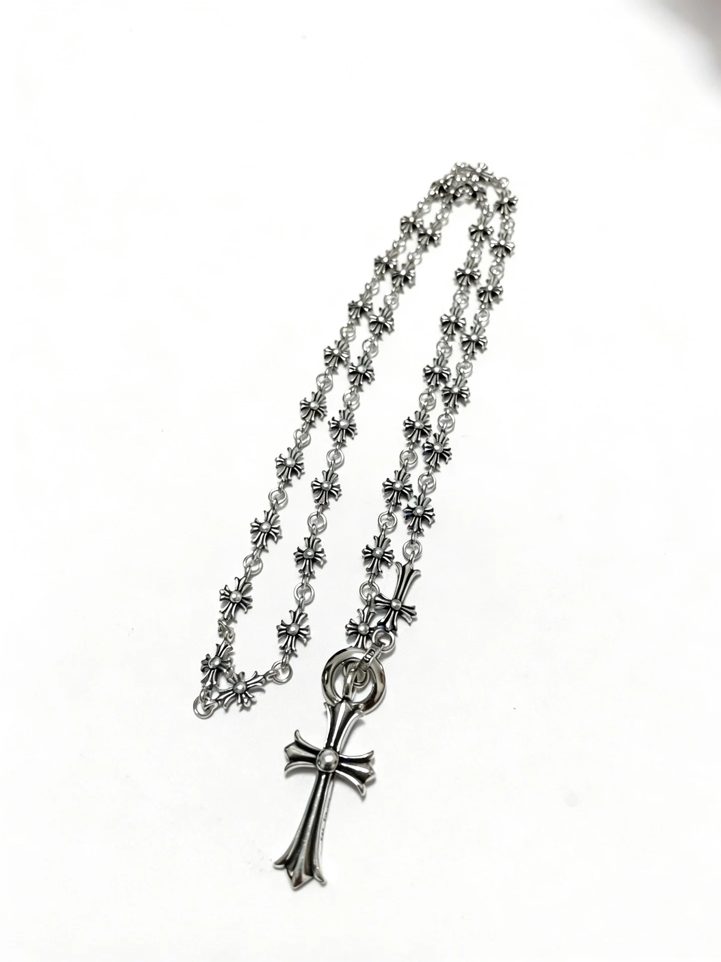 

S925 sterling silver retro old cross necklace pendant CH trendy fashion men and women with the same style couple light luxury