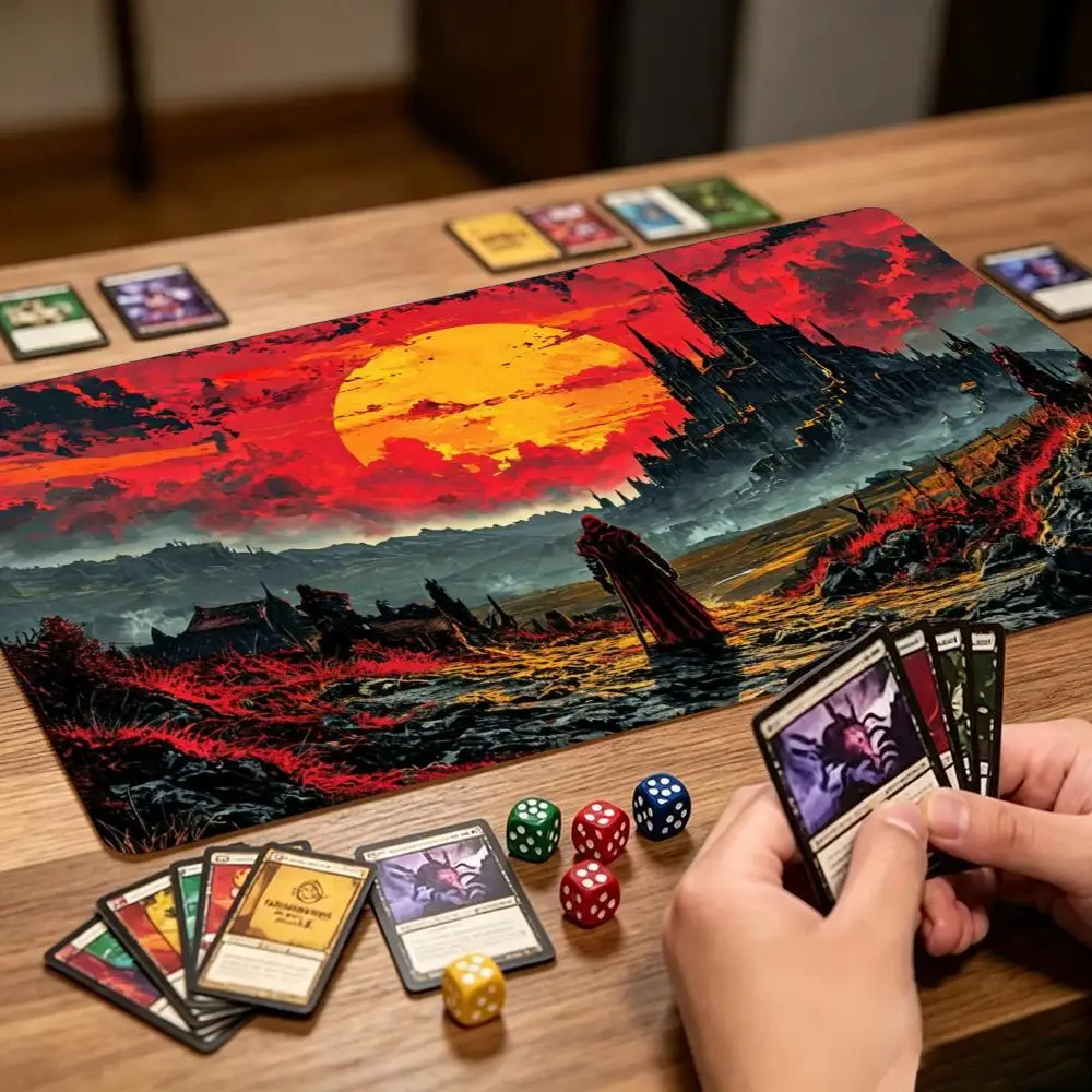 TCG Tabletop Playmat Dark Knight Red Moon Scenery Artwork Large Non Slip Rubber Pad Smooth Cloth For Trading Card Table Battles
