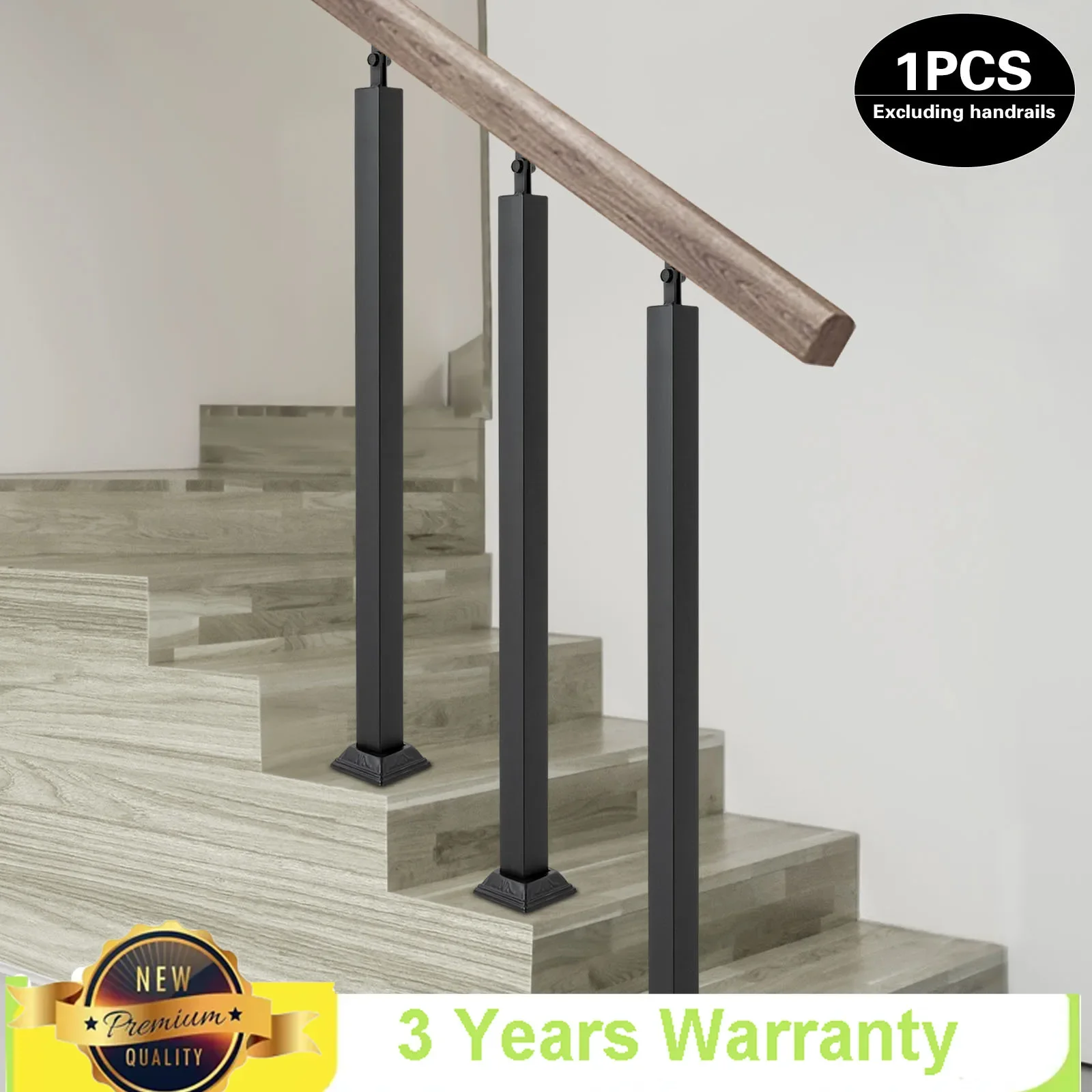 85cm Stable Staircase Column, Black Square Metal Railing, Outdoor Staircase Renovation Component, 270 Degree Adjustable Bracket