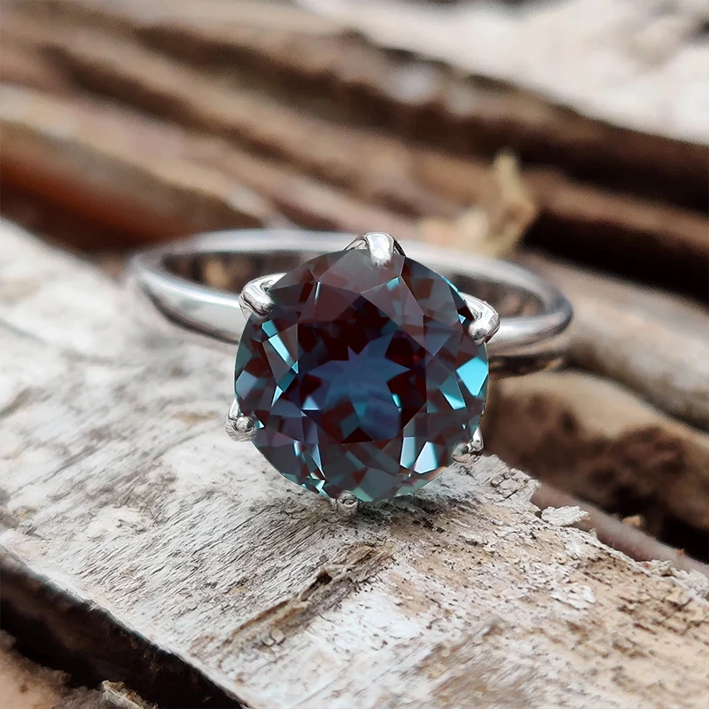 5ct Alexandrite Color Synthetic Sapphire Round cut Ring in 925 Silvery, Wedding Ring Jewelry gift for women's and men's birthday