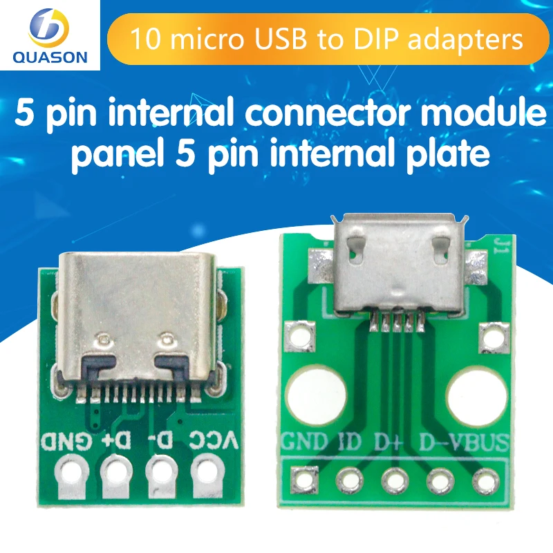 10pcs Micro USB To DIP Adapter 5pin Female Connector Module Board Panel Female 5-Pin Pinboard B Type PCB 2.54 MM