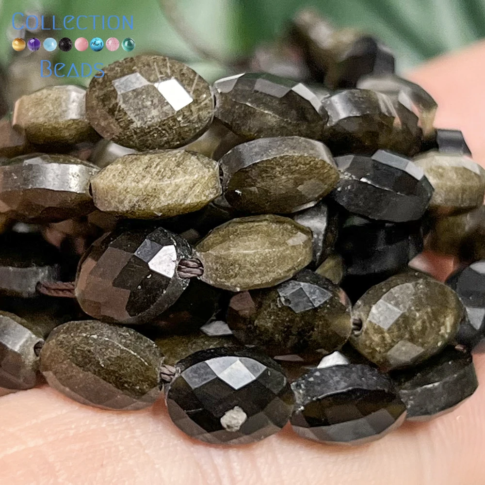 23pcs 6x8mm Natural Golden Obsidian Faceted Ellipse Loose Spacer Beads for Jewelry Making DIY Bracelet Necklace Accessories