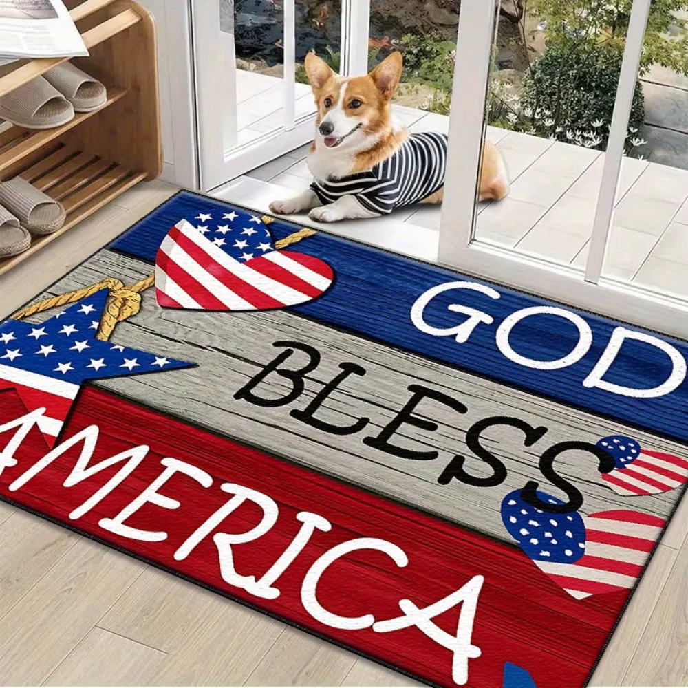 VIKAMA Patriotic American Flag Entrance mat Independence Day non-slip Welcome Doormat Living room bedroom carpet Home decor