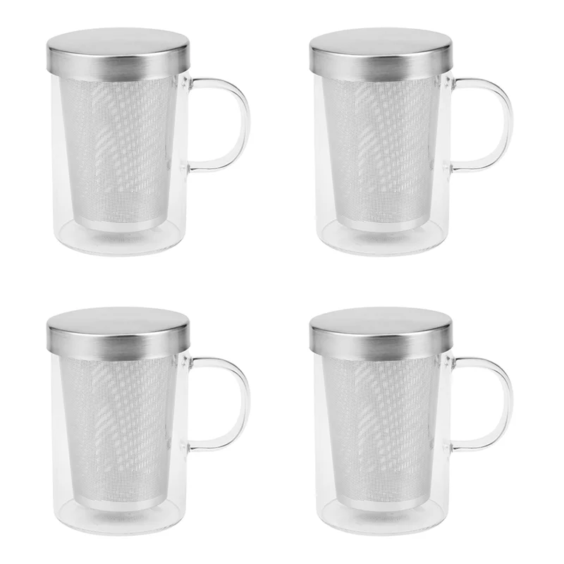 

B23B 4X 500Ml Travel Heat-Resistant Glass Tea Infuser Mug With Stainless Steel Lid Coffee Cup Tumbler Heat-Resistant Large
