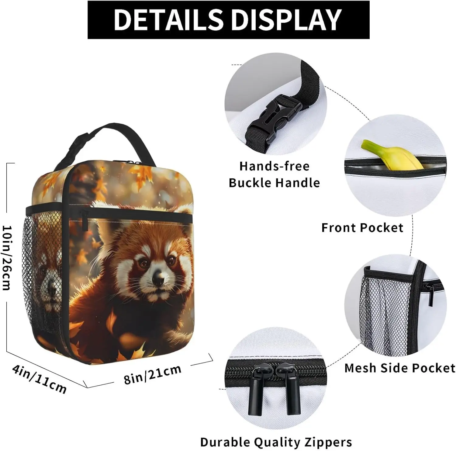 صندوق غداء لطيف على شكل باندا أحمر قابل لإعادة الاستخدام وحقيبة غداء محمولة وحقيبة غداء مقاومة للماء