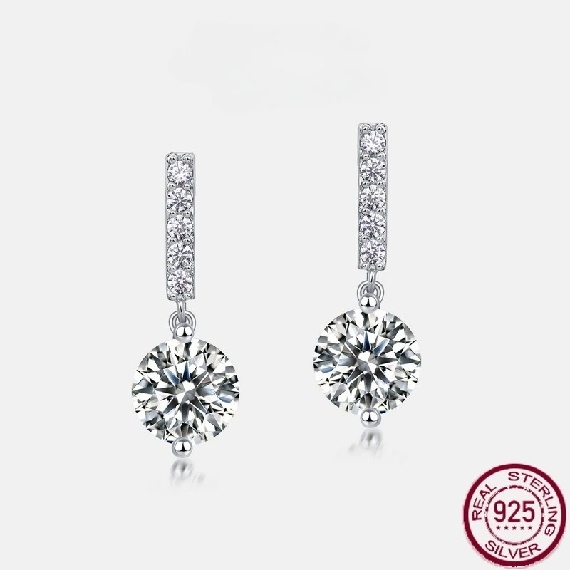 

New S925 pure silver moissanite claw set with super sparkling diamond earrings, fashionable and high-end wedding jewelry
