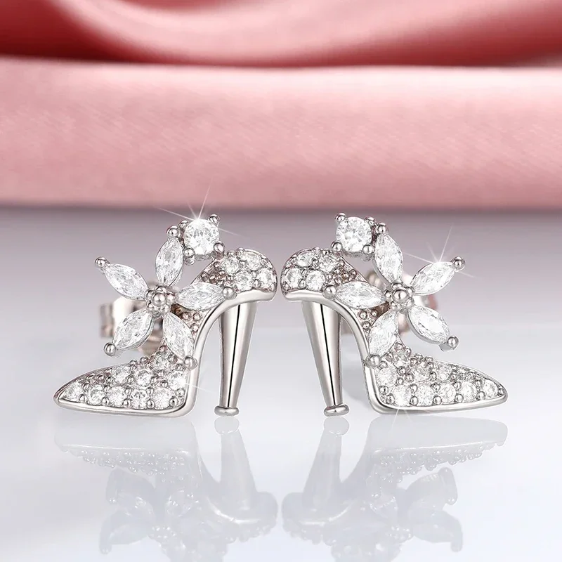 New Chic High Heel-shaped Stud Earrings for Women Inlaid Dazzling CZ Stone Funny Girls  Party Gift Statement Jewelry