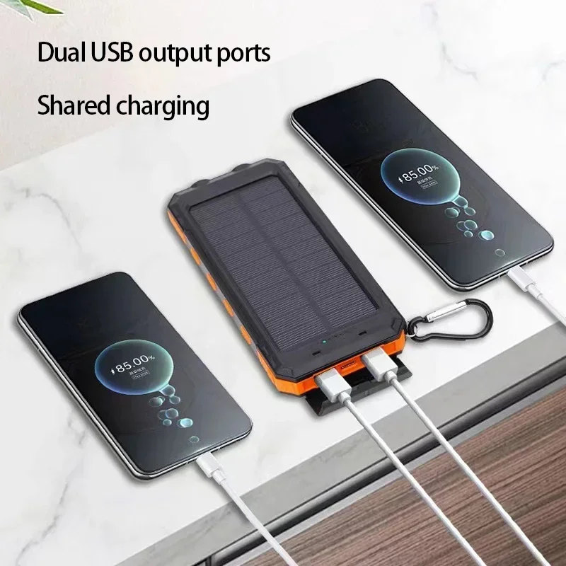 20000mAh Solar Power Bank Outdoor Wild Fishing Camping Large Capacity Backup Power Portable with Compass Supply Rapid Charging