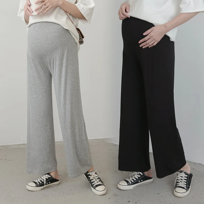 夏用薄手の綿ワイドレッグパンツ妊婦用ハイウエストルーズマタニティパンツフルレングス腹に優しい腹部パンツ