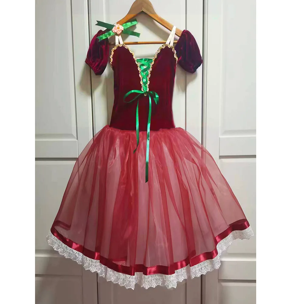 Red Chipolino Ballet Dress Dancing Costume With Headwear,Cherry Radish Competition Performance Ballerina Dress Custom Made