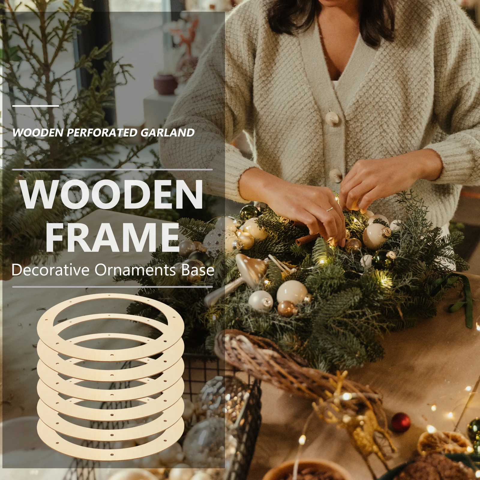 

6pcs Wooden Wreath Frame 30x23cm DIY Craft Blank Punch Base Holiday Xmas Making Supplies Unfinished Wood Round Loop Sewing