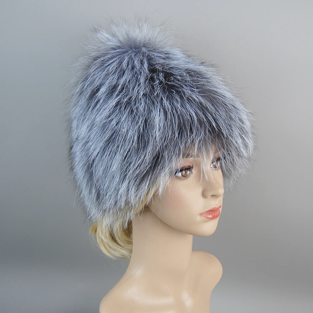 Hot Sale Winter Hat 100% Real Natural Silver Fox Fur Women\'s Knitted Fur Cap Women Hat Fox Fur Hat Female Ear Warm Winter Must