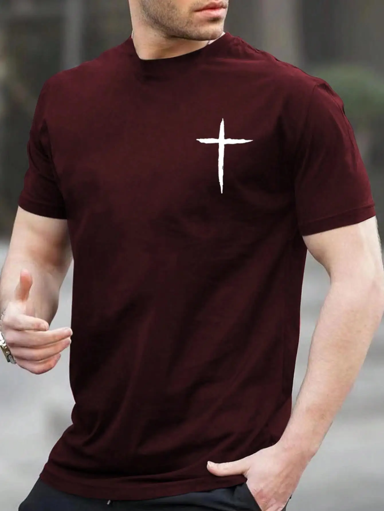 Gym Mens T Shirts Short Sleeve Simplicity Handwriting Cross Print Clothes Men Sportswear Oversized Summer Casual Daily T-Shirts