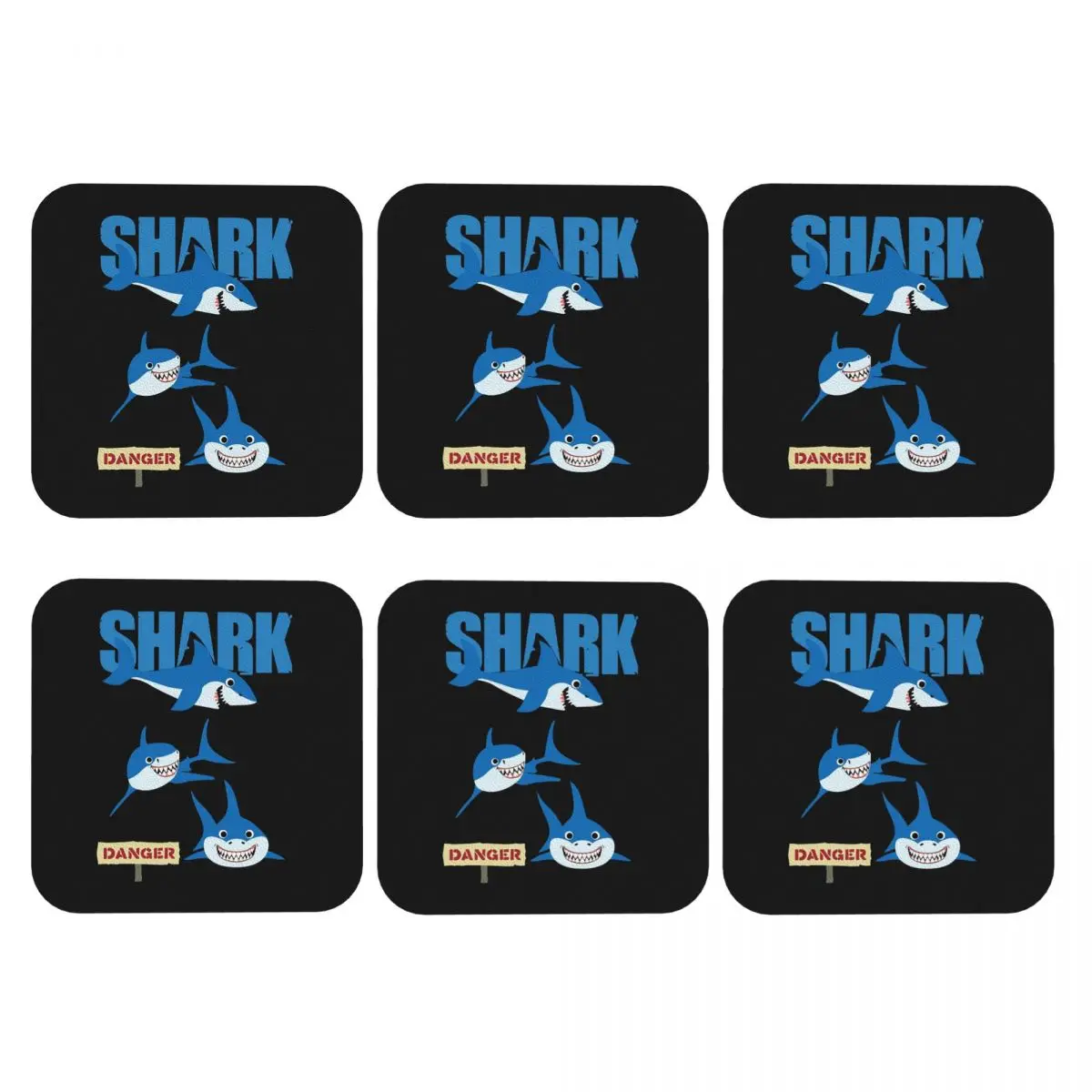 Funny Shark Danger Crazy Sark Lady Coasters PVC Leather Placemats Waterproof Coffee Mats for Decor Kitchen Dining Pads Set of 6