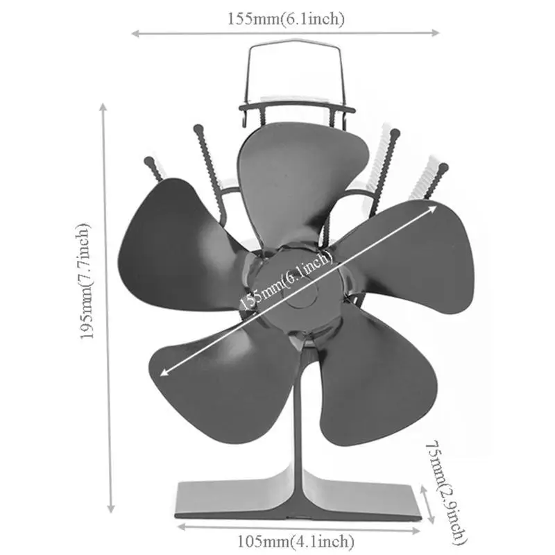 652F SF304G 5 شفرات خشب لمروحة الموقد تعمل بالطاقة الحرارية موقد مروحة كفاءة مروحة الموقد #6