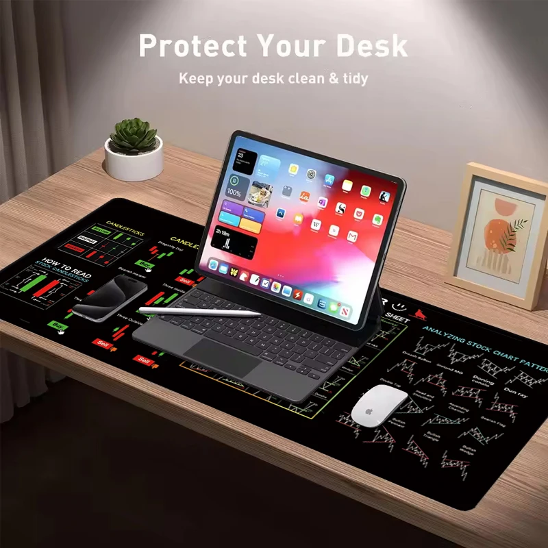 EXCO Stock Market Trader Leather Mouse Pad Large Candlestick Pattern Chart Keyboard Mousepad Investor Desk Mat Leather Base - view 4