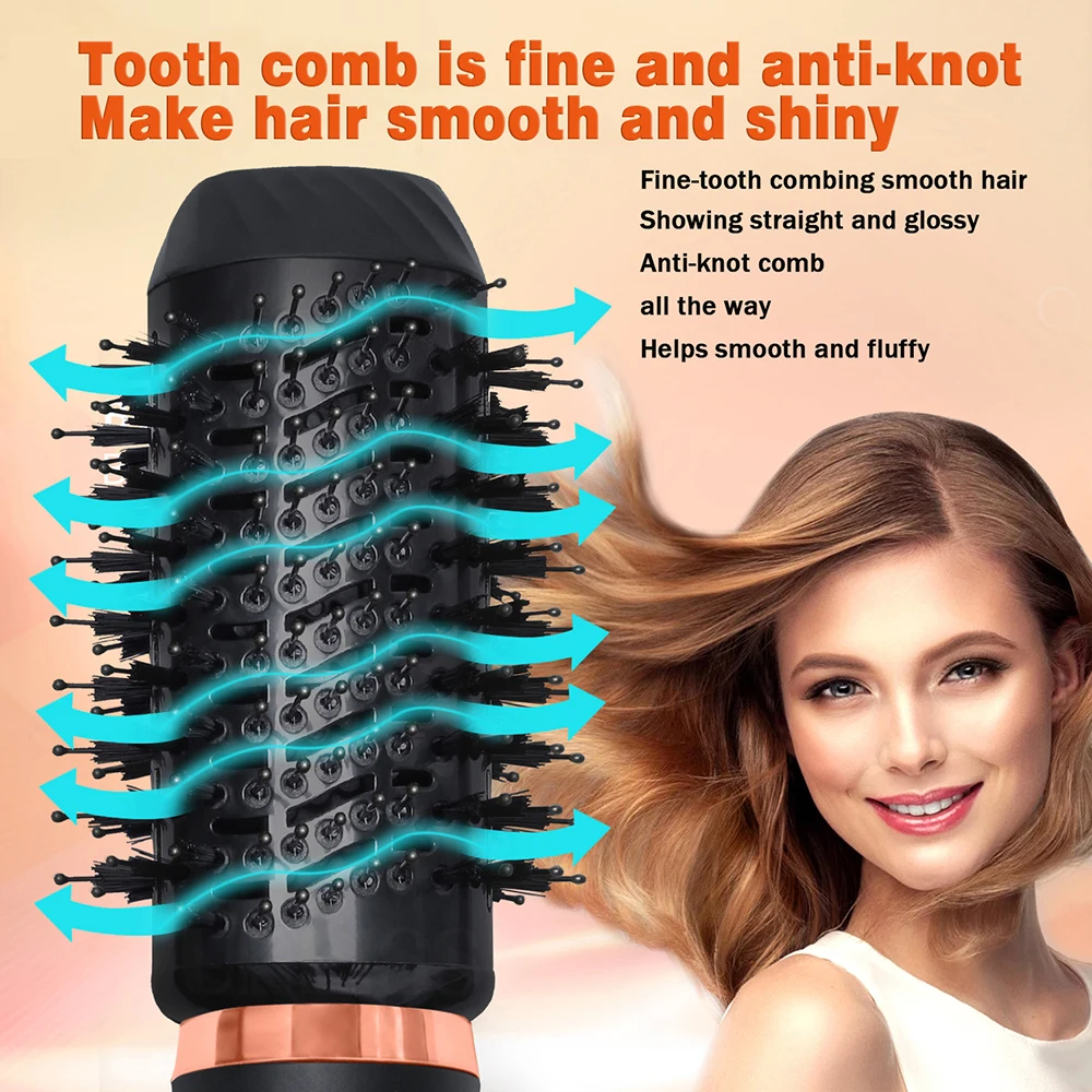 6 In 1 Hair Dryer Brush Electric Hot Air Straightener Multi Hair Styling Blowing Comb Rotating Curling Iron Set Professional