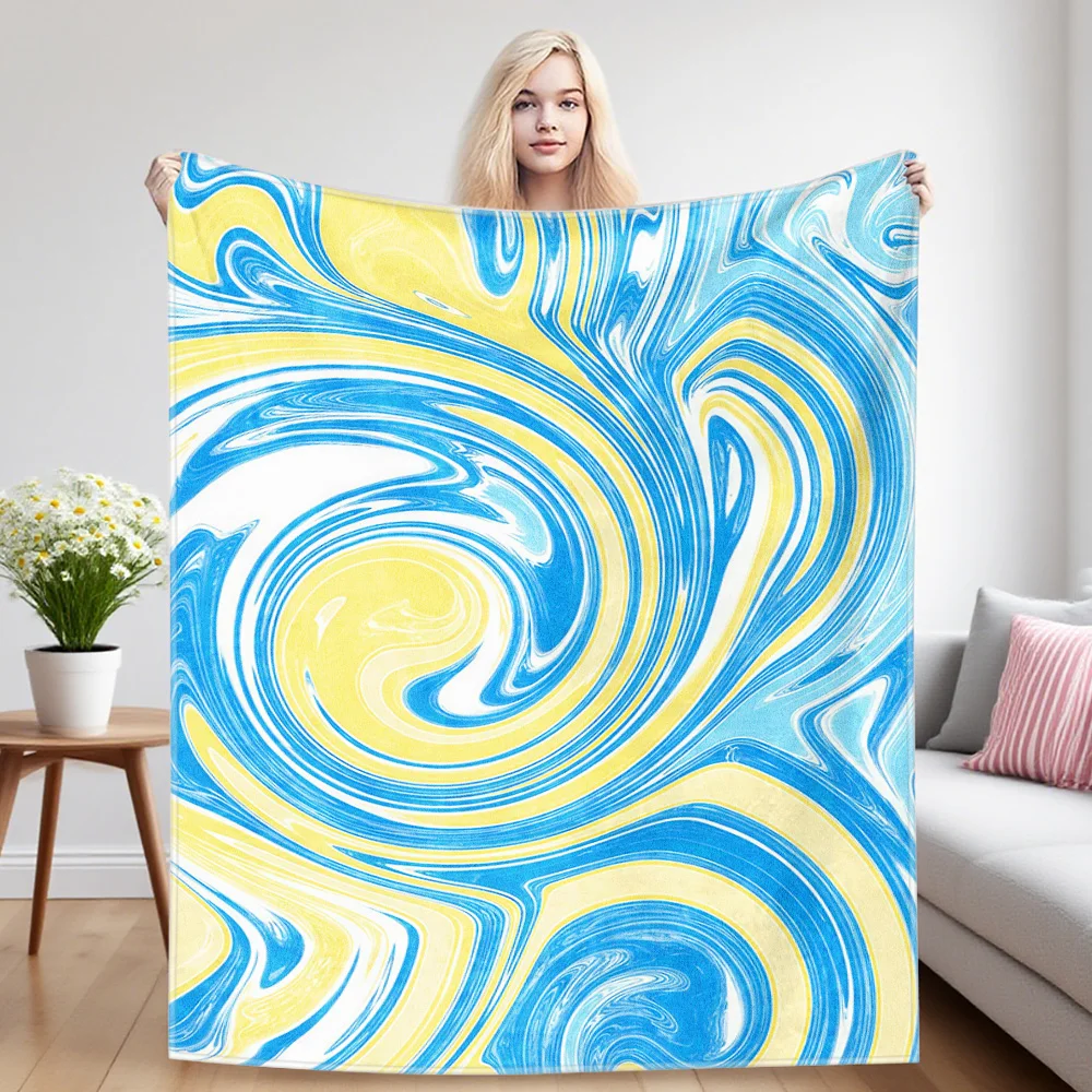Blue Yellow Marble Swirls Sofa Specific Soft Flannel Blanket, Universal Plush Gift Blanket For All Seasons