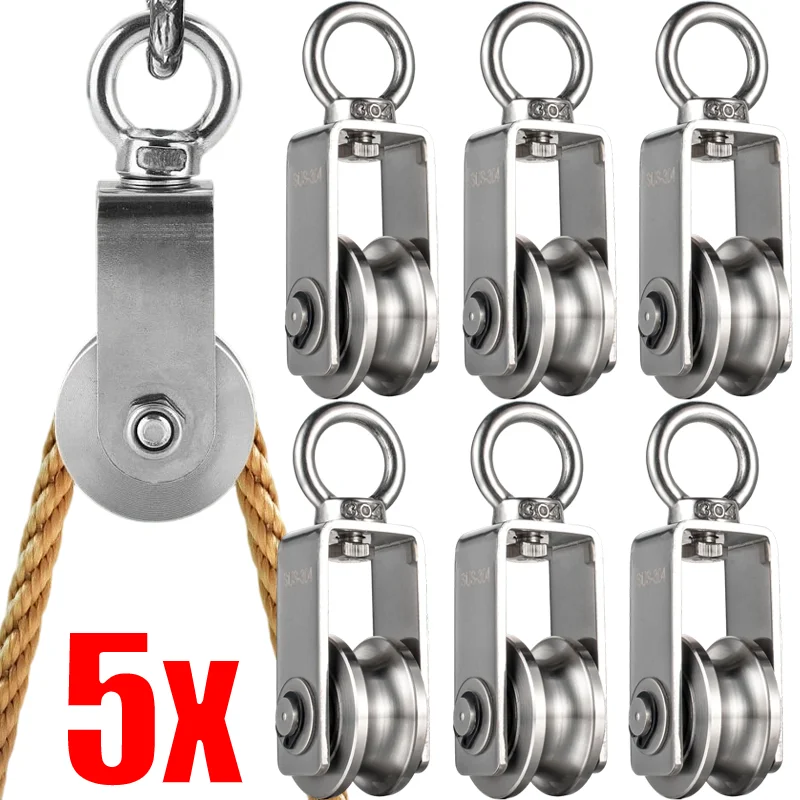 5/1pc U Type Swivel Pulley Detachable 304 Stainless Steel Duplex Bearing Pulley Block for Lifting Heavy Duty Traction Wheel