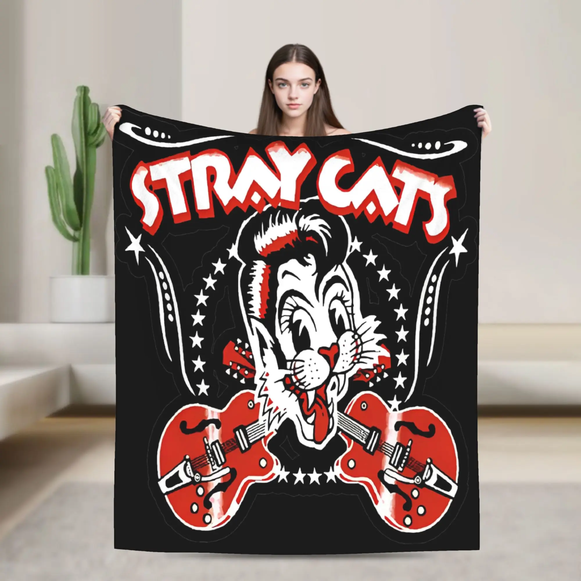 Animals Music Band STRAY CATS BAND ARTWORK Blanket Quality Super Warm  Throw Blanket Winter Home Decor Comfortable Bedspread