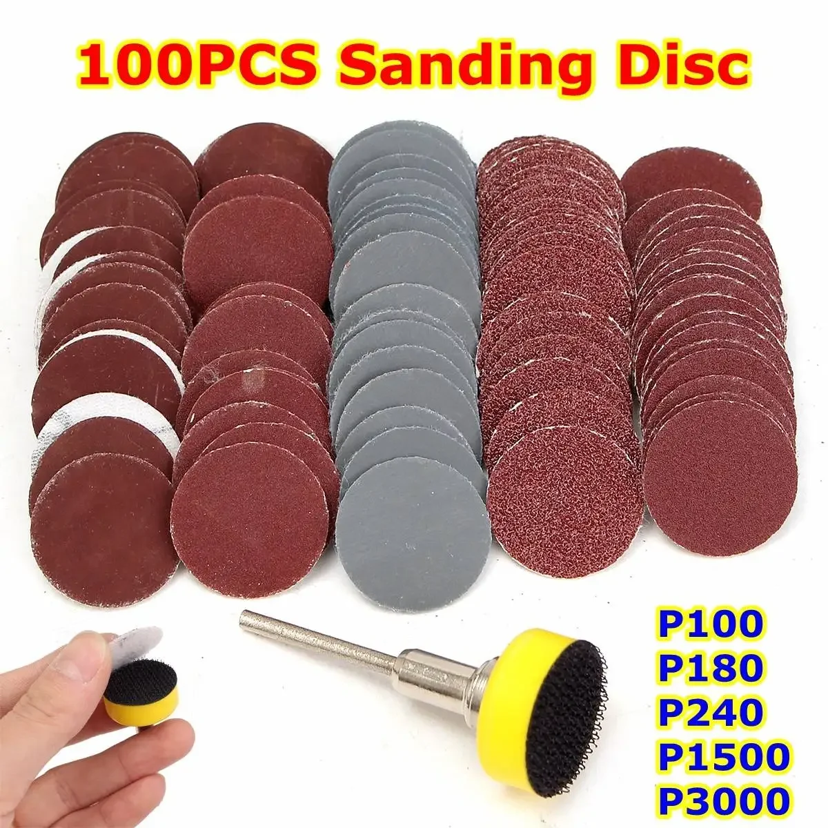 

100Pcs Mixed Set 1inch Sanding Disc + Loop Sanding Pad 1inch + 1/8inch Shank Abrasives Ho Loop Backer Sand Paper