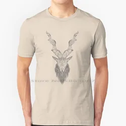 Markhor T Shirt 100% Cotton Markhor Goat Animals Wildlife Horns Mountain Nature Blue Ibex Pakistan Mammal Alpine White Cute