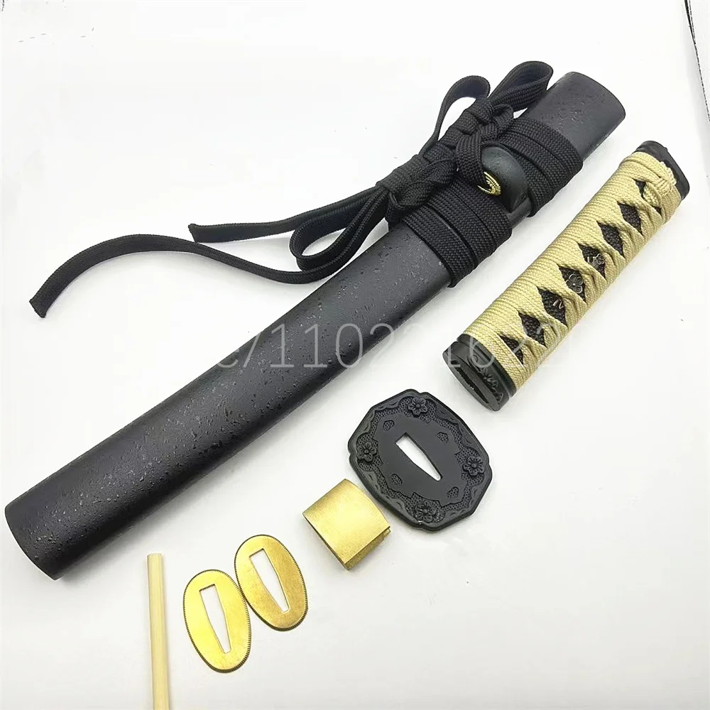 A Set Nice Tanto Parts GoldTsuka Handle Tsuba Handguard Habaki Seppa Hardwood Sheath For Real Samurai Katana Tanto Sword Parts