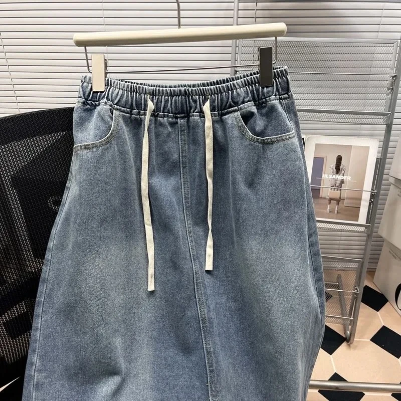 Plus size denim skirt faldas para mujeres Mid-length slit high-waisted fashion elastic-waist A-line skirts ropa de mujer ofertas