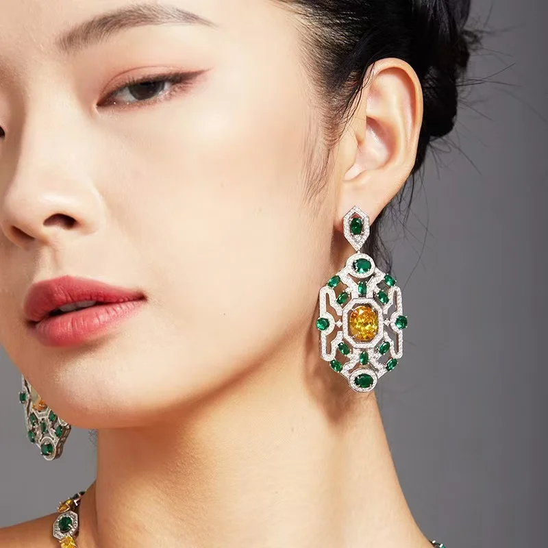 EYER Top Grade Temperament AAA Zircon designer Necklace For Women Luxury Green Drop Earrings Wedding Evening Dress Jewelry Set