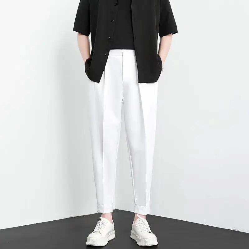 

Summer Men's Casual Pants Loose Fit Slimming Nine Points Harlan Pants Thin Version Korean Sle Trendy Loose Polyester Fiber