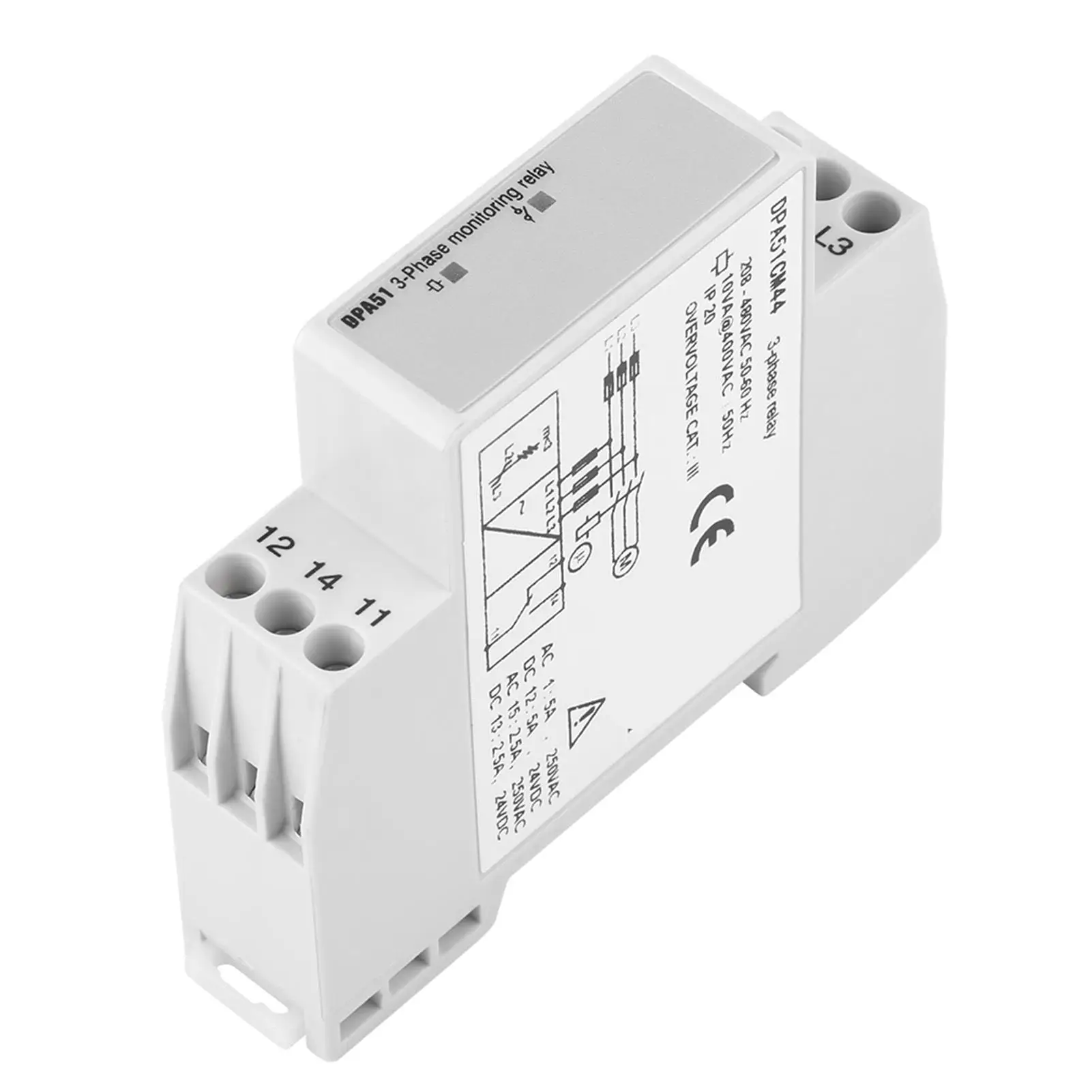 

3Phase Monitoring Relay Phase Sequence Protector 208480VAC Voltage Device for Industrial Use