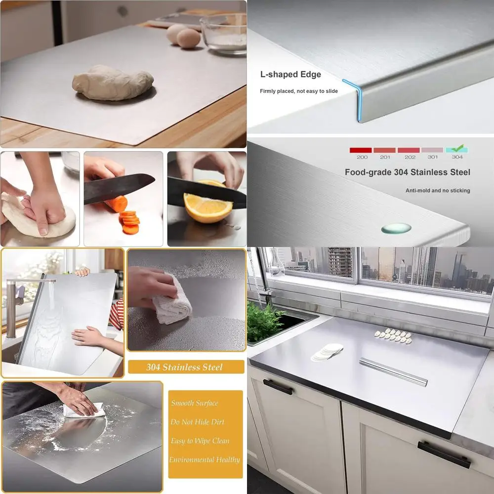 

Large Stainless Steel Chopping Board with Lip, 31.5x19.69 Heavy Duty Board with Rolling Pin for Baking, Meat, Veg, and Cakes