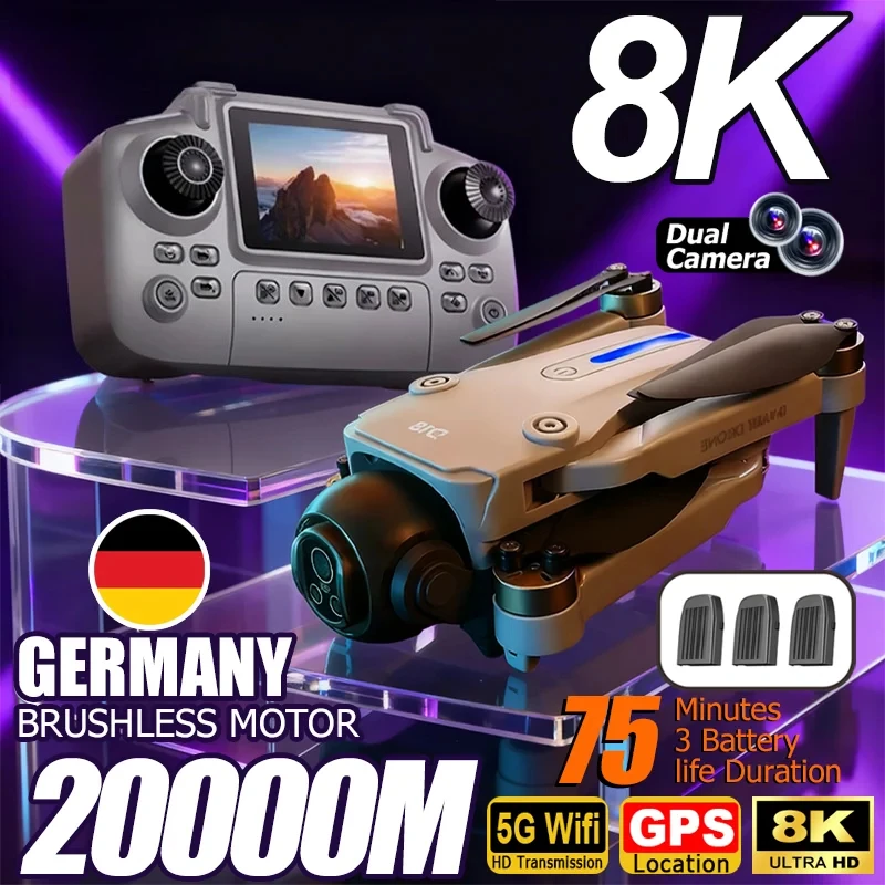 D18 GPS Drone with 8K HD Dual CameraObstacle AvoidanceBrushless Motor5G WiFi and LCD ScreenRC Quadcopter for Aerial Photography