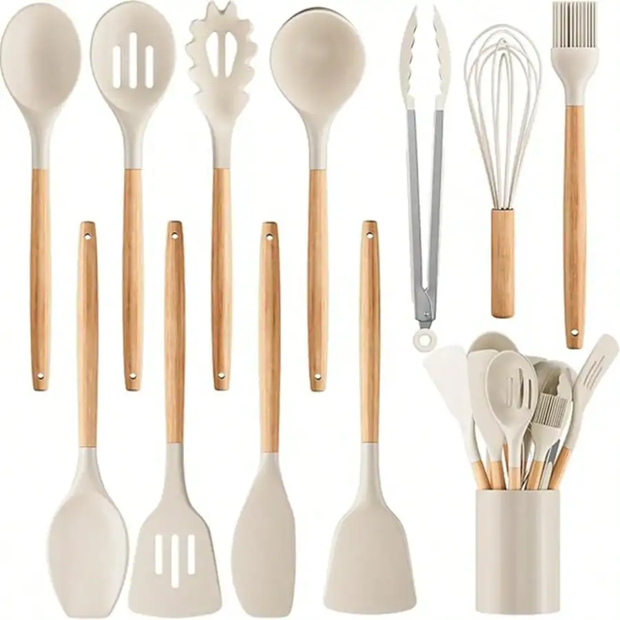 

Silicone cooking utensil set, 12-piece cooking utensil kitchen tool set, non-stick 446°F heat-resistant kitchen