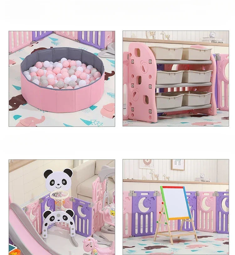 Parc pliant pour bébé avec toboggan, boîte de rangement et balançoire, ensembles de maison de jeu, clôture de cour intérieure, stock disponible