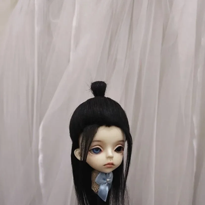

OB11 Imitation Beach Wool Doll Hair, Black Long Wig Head Circumference 12.5-18cm