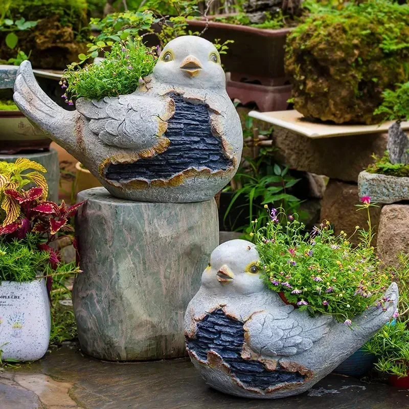 

Outdoor Garden Simulation Animal Crafts Resin Bird Flower Pot Accessories Decoration Courtyard Villa Yard Statue Ornaments Decor