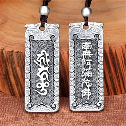 Vintage Sanskrit Sutra Pendant Necklace For Men Jewelry Tibetan Silver Mantra Necklace Male Retro Nanno Amitabha Amulet Pendant