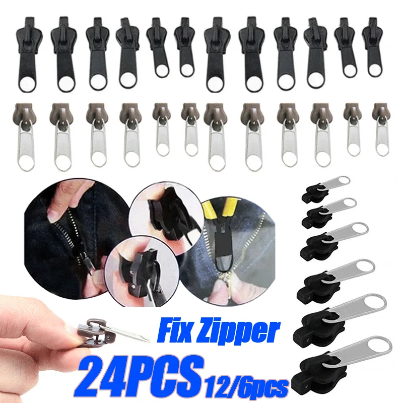 6-24PCS Instant Zipper Universal Instant Fix Repair Kit Replacement Zip Slider Teeth Multifunctional Clothing Replacement Zipper