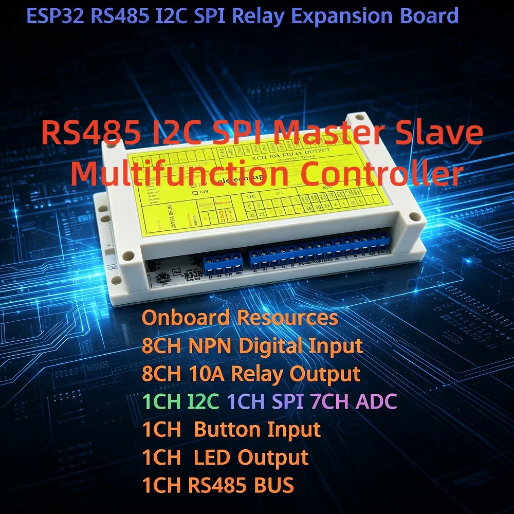 ESP32 Multi functional Expansion Board 8DI 8DO 7ADC Relay Module RS485 I2C SPI 2.4G WiFi IoT Controller Suitable