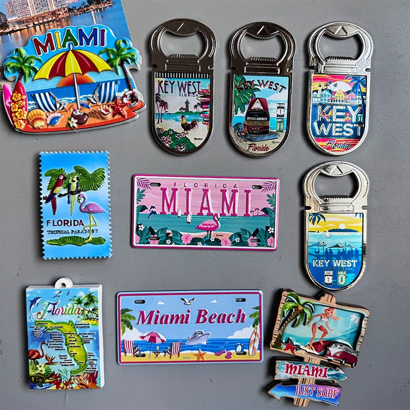 Florida Fridge Magnets Miami Beach Resort Vacation Art Deco Key West Opener USA Tourist Souvenir Magnetic Stickers Gifts